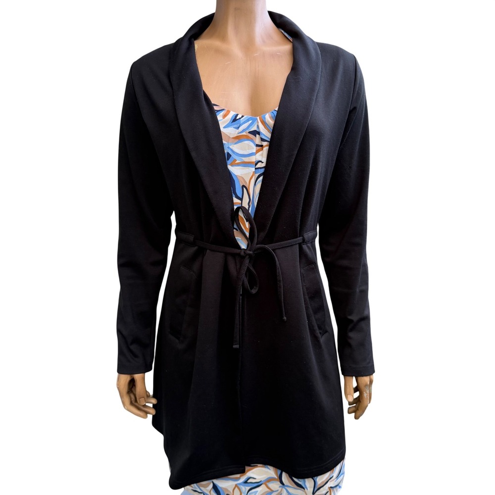 Vero Moda Black Longline Cardigan Tie Waist Shawl Collar Office Siren Chic L